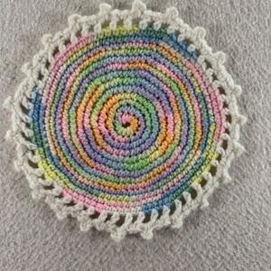 Unbranded Crochet Doily Unisex 9.25" Rainbow Excellent Pastel Spiral Scalloped